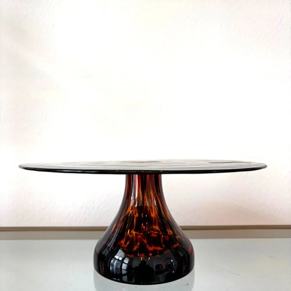 Rachel Zoe Tortoise Glass Footed Cake Stand 10in NEW